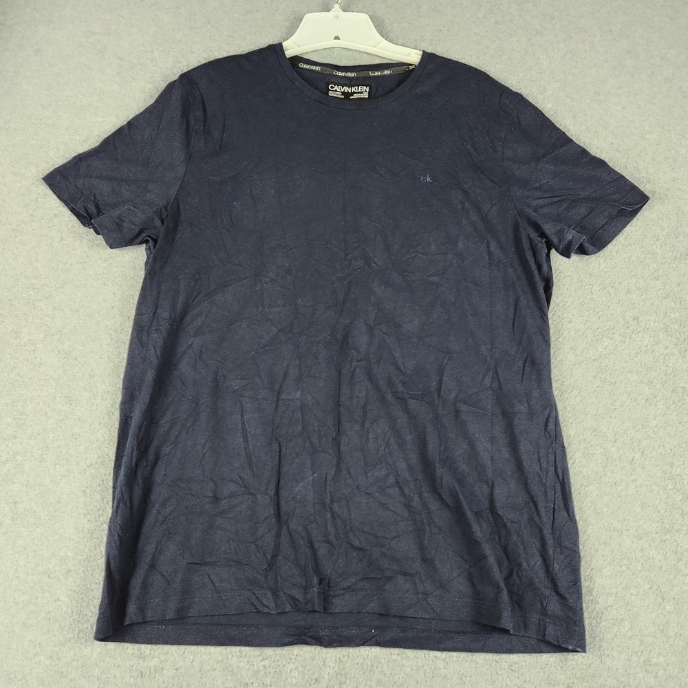 Calvin Klein T-Shirt Mens L Navy Blue Liquid Touch Short Sleeve Crew Neck Logo